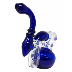 Double Chamber Marble Swirl Line Stem Bubbler Hand Pipe (Dark Blue) - [DJ1]